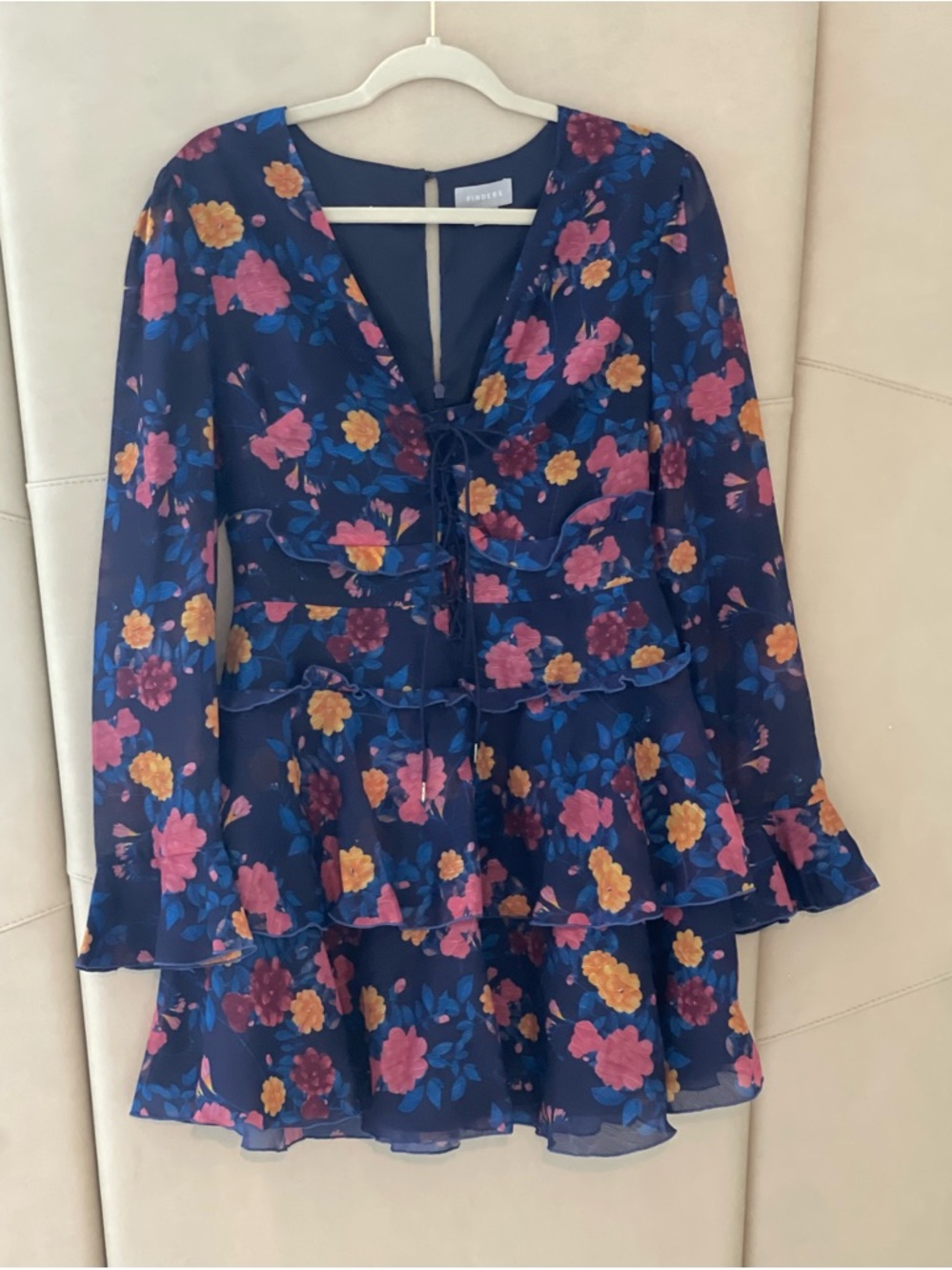 Finders Keepers Navy Floral Mini Dress with Pink & Yellow Flowers
